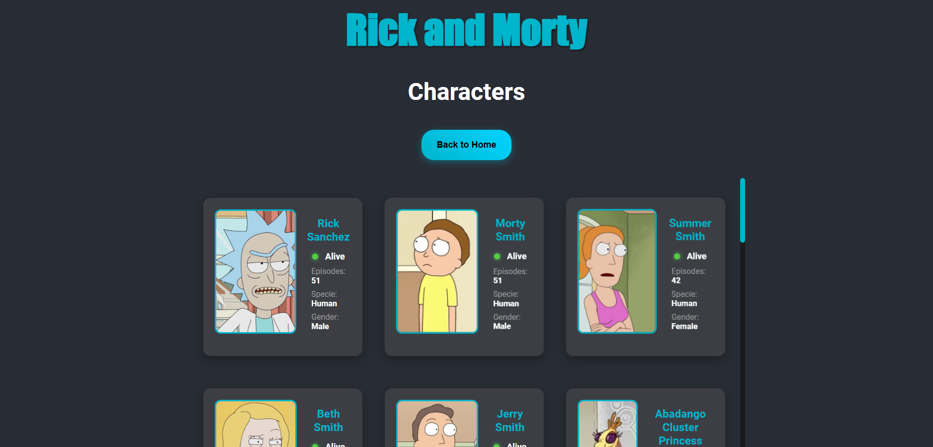 Rick and Morty React App